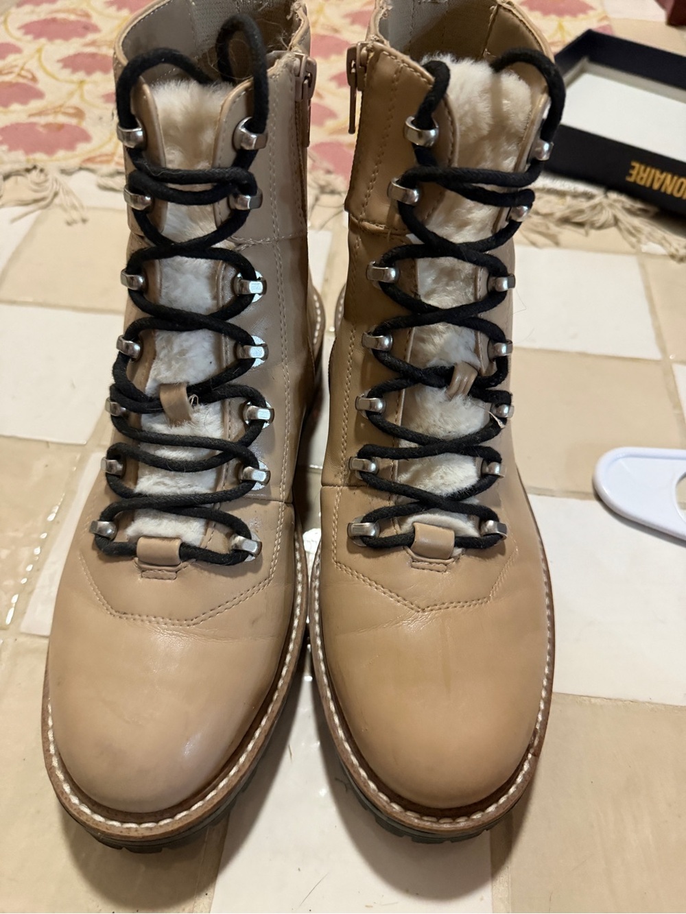 Target Women's Tan Lace-Up Faux-Shearling Ankle Boots